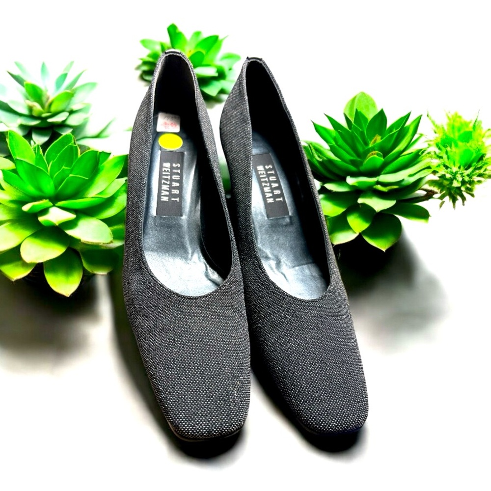 Stuart Weitzman Square Heels Charcoal Tweed with Original Box